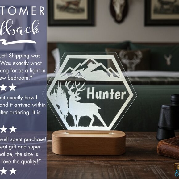 Custom LED Deer Name Light • Personalized Bedroom Decor • Hunter Gift - Picture 7 of 8